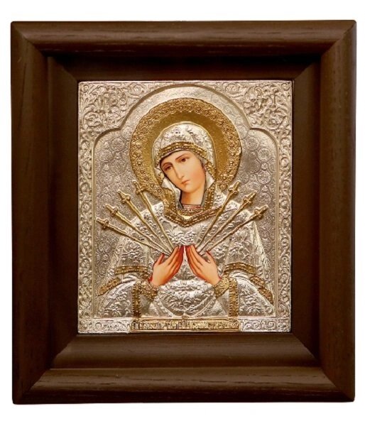Ікона "Матір Божа Семистрільна" в мідному окладі 24х21см від компанії Іконна лавка - фото 1