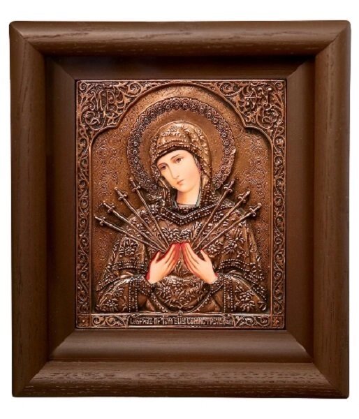 Ікона "Матір Божа Семистрільна" в мідному окладі літографія від компанії Іконна лавка - фото 1