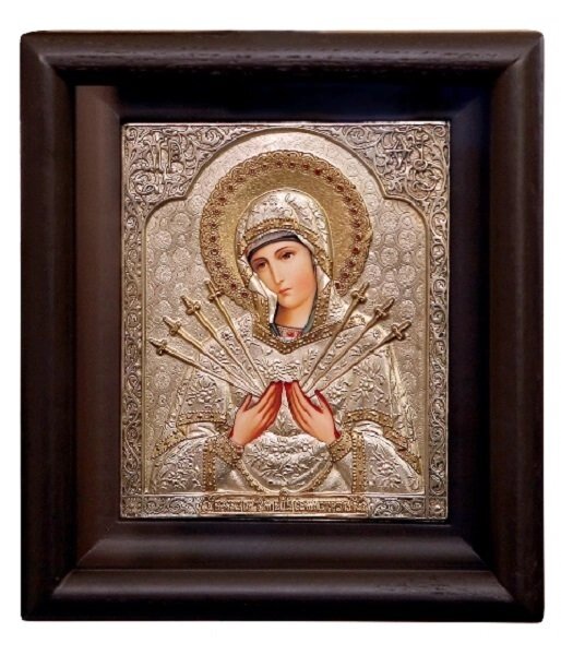 Ікона "Матір Божа Семистрільна" в мідному окладі з покриттям від компанії Іконна лавка - фото 1