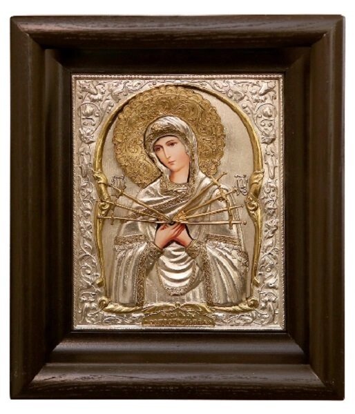 Ікона "Матір Божа Семистрільна" в мідному окладі з посріблення від компанії Іконна лавка - фото 1