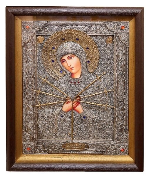 Ікона "Матір Божа Семистрільна" в мідному окладі від компанії Іконна лавка - фото 1