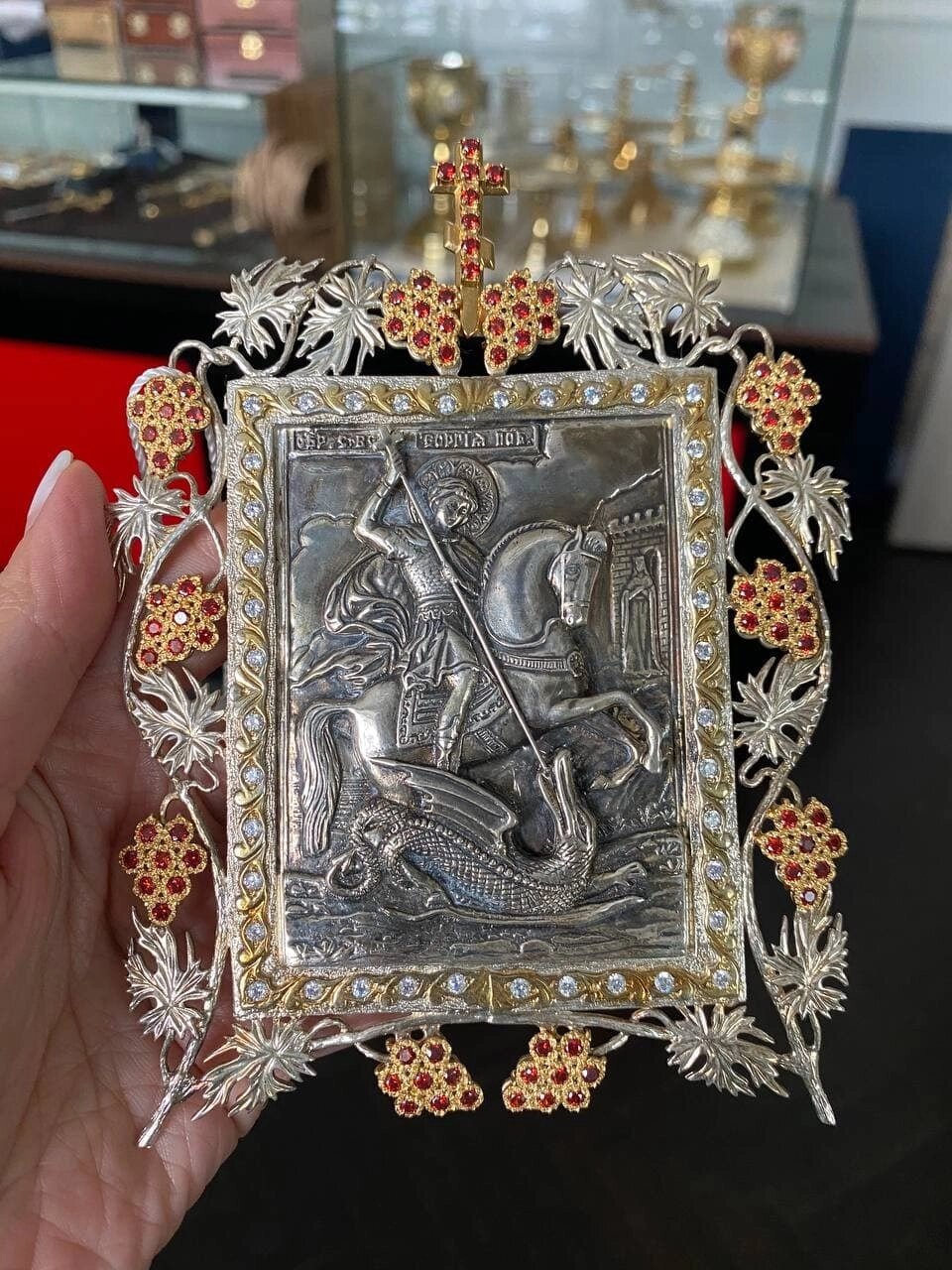 Ікона настільна латунна "Святий великомученик Георгій Побідоносець" від компанії Іконна лавка - фото 1