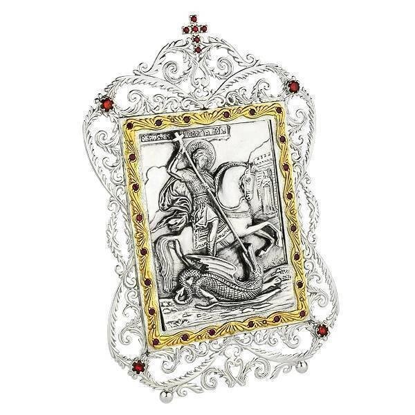 Ікона настільна срібна "Святий великомученик і Чудотворець Георгій Побідоносець" від компанії Іконна лавка - фото 1