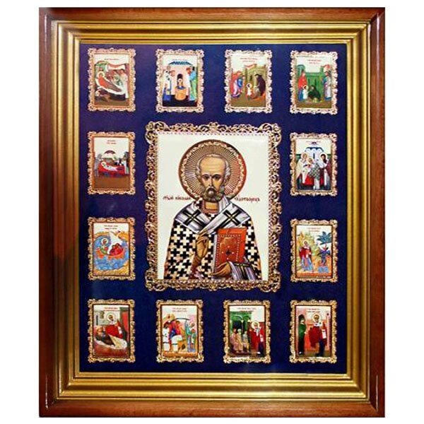 Ікона настінна латунна "Святитель Миколай Чудотворець" з житієм від компанії Іконна лавка - фото 1
