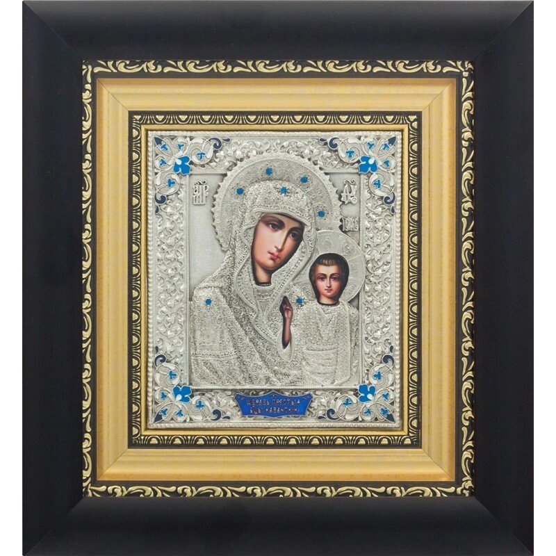 Ікона "Образ Пресвятої Богородиці Казанської" зі срібла з чорнінням від компанії Іконна лавка - фото 1
