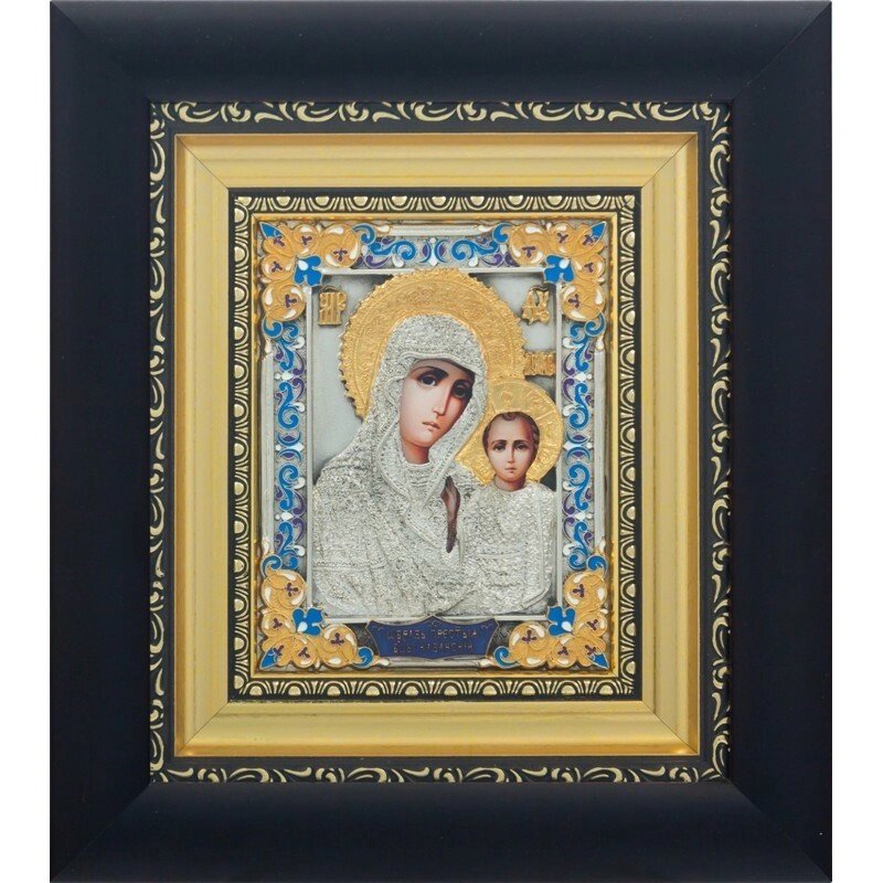 Ікона "Образ Пресвятої Богородиці Казанської" зі срібла з емалями від компанії Іконна лавка - фото 1