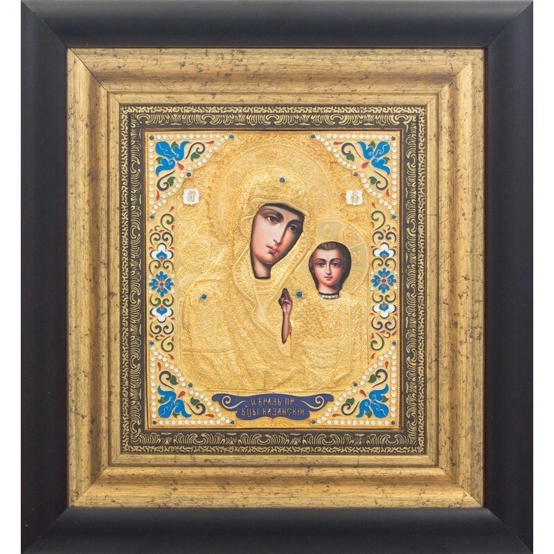 Ікона "Образ Пресвятої Богородиці Казанської" зі срібла з літографією від компанії Іконна лавка - фото 1