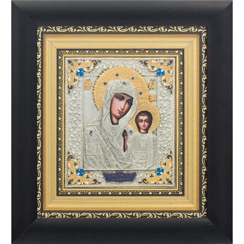 Ікона "Образ Пресвятої Богородиці Казанської" зі срібла з стразами від компанії Іконна лавка - фото 1