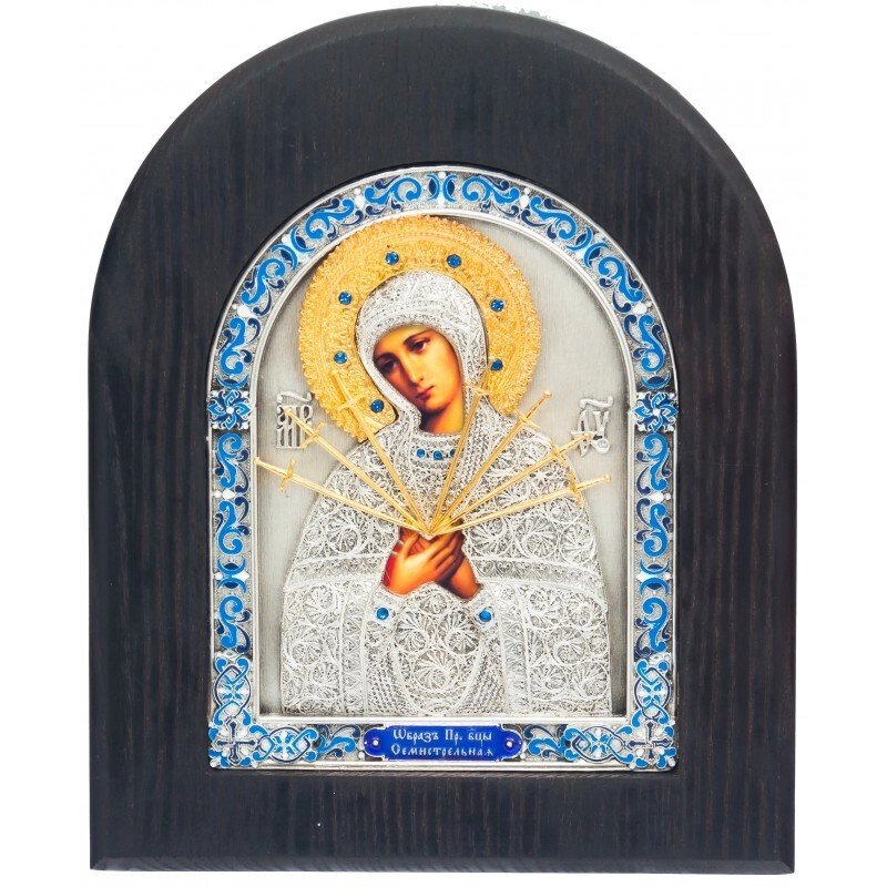Ікона "Образ Пресвятої Богородиці Семистрільна" зі срібла в рамі від компанії Іконна лавка - фото 1