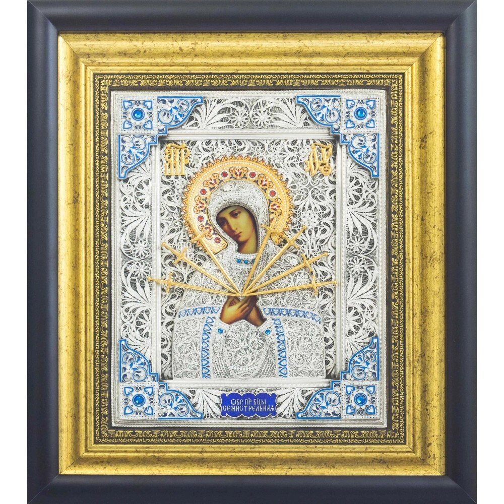 Ікона "Образ Пресвятої Богородиці Семистрільна" зі срібла з емалями від компанії Іконна лавка - фото 1