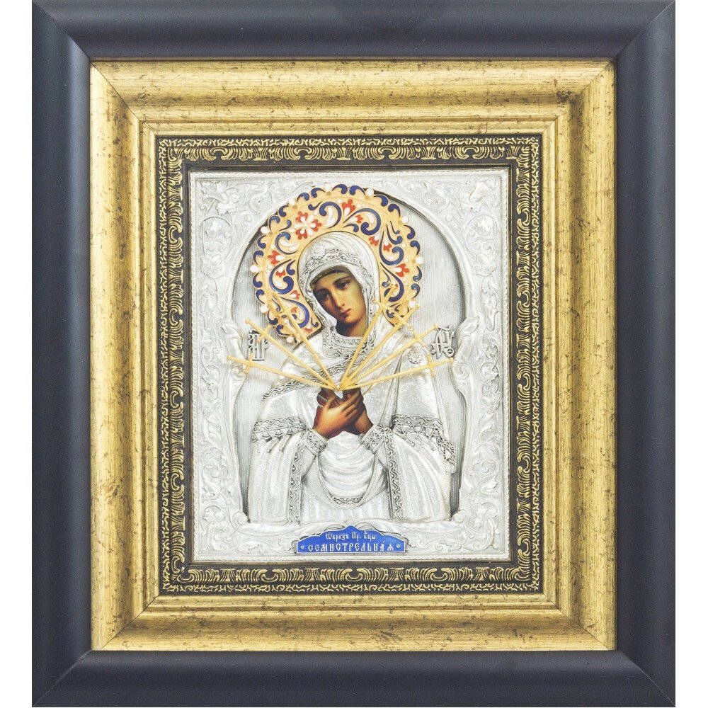 Ікона "Образ Пресвятої Богородиці Семистрільна" зі срібла від компанії Іконна лавка - фото 1