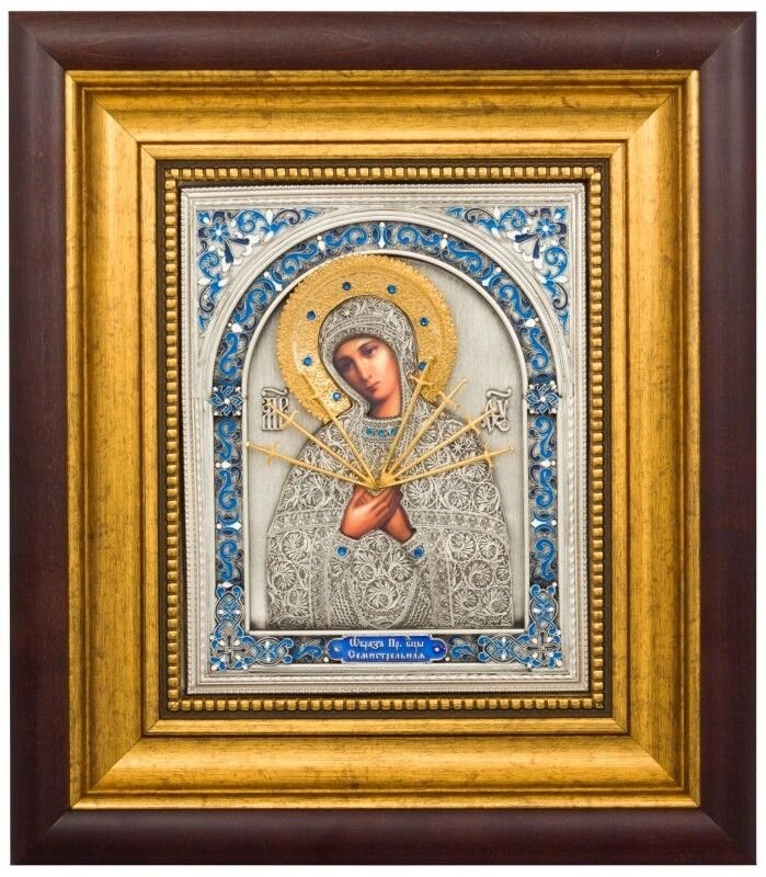Ікона "Образ Пресвятої Богородиці Семистрільної" зі срібла з чорнінням від компанії Іконна лавка - фото 1