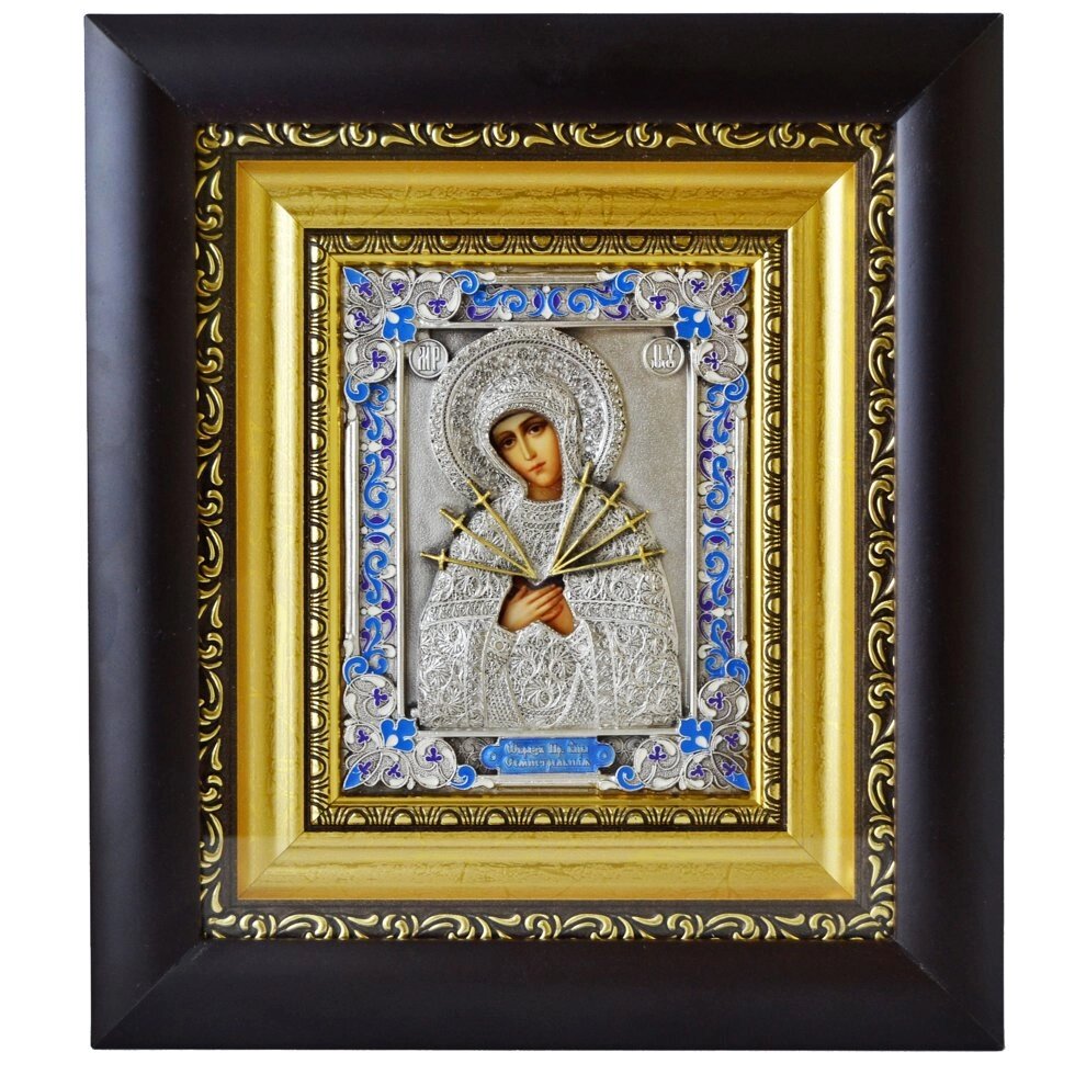 Ікона "Образ Пресвятої Богородиці Семистрільної" зі срібла з позолотою від компанії Іконна лавка - фото 1