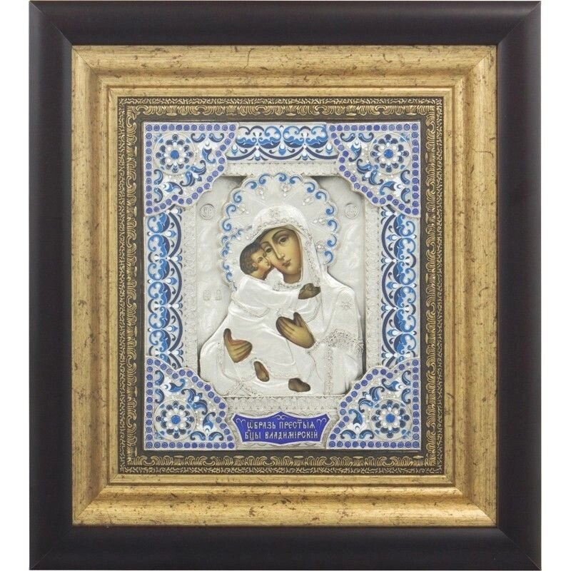 Ікона "Образ Пресвятої Богородиці Володимирської" зі срібла з емалями від компанії Іконна лавка - фото 1