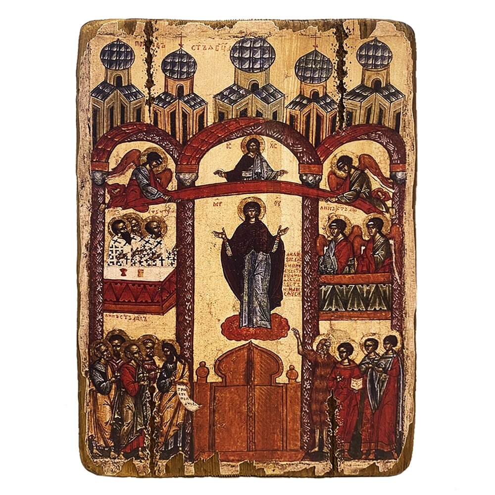Ікона Покров Пресвятої Богородиці під старовину 40х30 см від компанії Іконна лавка - фото 1