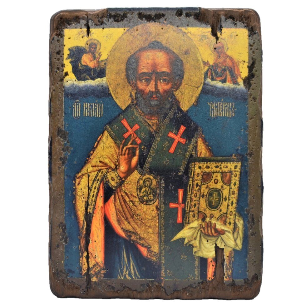 Ікона під старовину Святий Миколай з Майбутніми 30х20 см від компанії Іконна лавка - фото 1