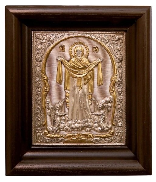 Ікона "Покров Пресвятої Богородиці" в мідному окладі 24х21см від компанії Іконна лавка - фото 1