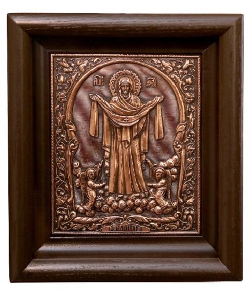Ікона "Покров Пресвятої Богородиці" в мідному окладі від компанії Іконна лавка - фото 1