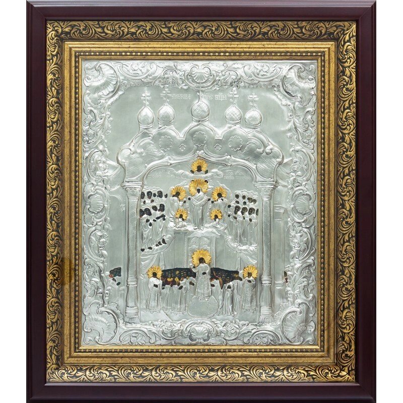 Ікона "Покров Пресвятої Богородиці" зі срібла в італійському багеті від компанії Іконна лавка - фото 1
