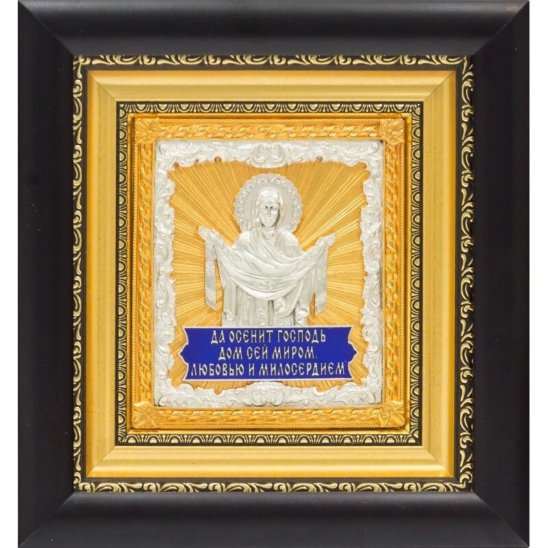 Ікона "Покров Пресвятої Богородиці" зі срібла в позолоті від компанії Іконна лавка - фото 1