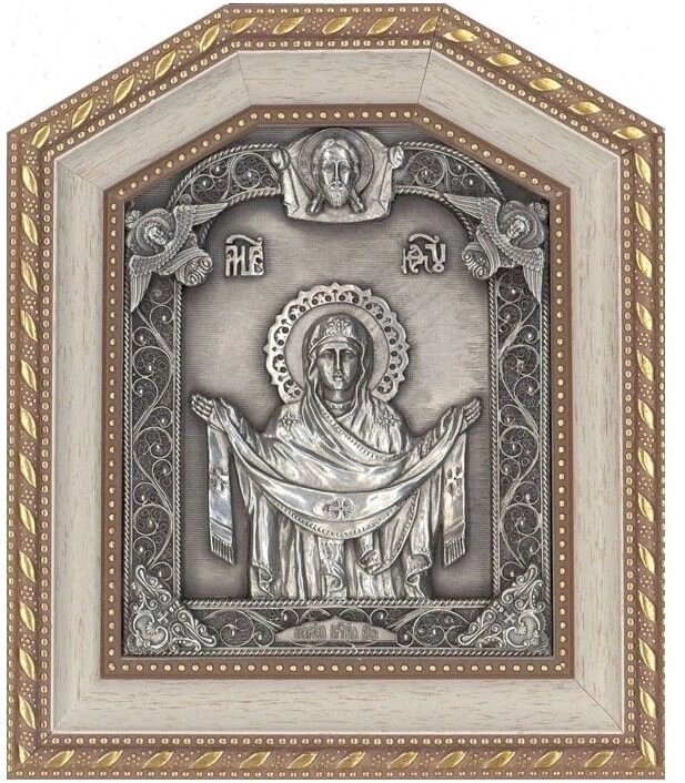 Ікона "Покров Пресвятої Богородиці" зі срібла з чорнінням від компанії Іконна лавка - фото 1