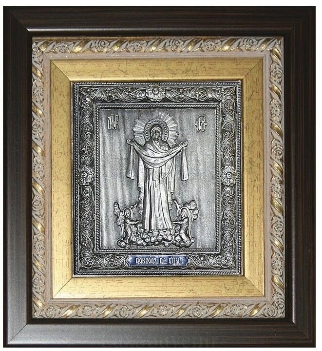 Ікона "Покров Пресвятої Богородиці" зі срібла з емаллю від компанії Іконна лавка - фото 1