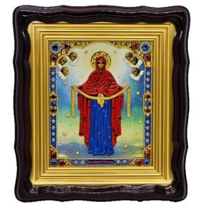 Икона Покров Пресвятой Богородицы письмо по стеклу 32х28 см