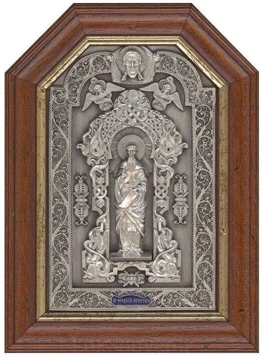 Ікона "Преподобний Феодосій Печерський" зі срібла 19х14см від компанії Іконна лавка - фото 1