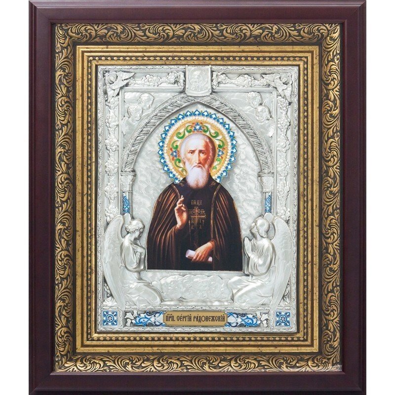 Ікона "Преподобний Сергій Радонезький" зі срібла з емалями від компанії Іконна лавка - фото 1