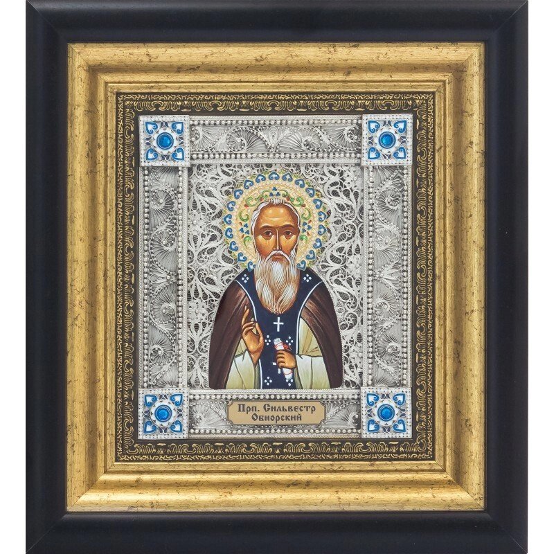 Ікона "Преподобний Сильвестр Обнорський" зі срібла від компанії Іконна лавка - фото 1