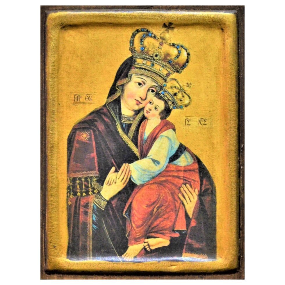Ікона "Пресвята Богородиця Крехівська" на дереві XVII століття 15х20 см від компанії Іконна лавка - фото 1