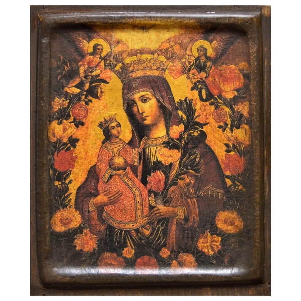 Ікона "Богородиця Нев'янучий цвіт" копія XIX століття на дереві 11х9 см від компанії Іконна лавка - фото 1