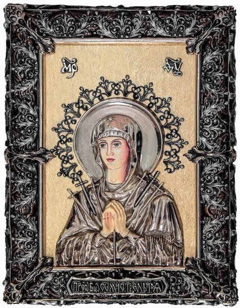 Ікона "Пресвята Богородиця Семистрільна" з сусальним золотом від компанії Іконна лавка - фото 1
