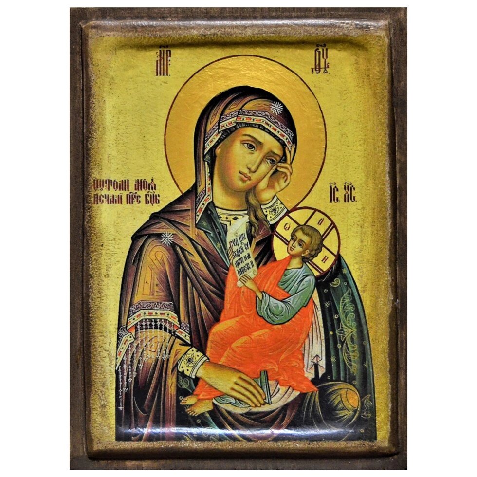 Ікона "Пресвята Богородиця Втамуй моя печалі" на дереві 15х20 см від компанії Іконна лавка - фото 1