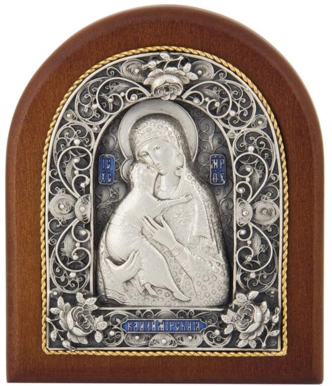 Ікона "Пресвята Богородиця Володимирська" зі срібла настільна від компанії Іконна лавка - фото 1