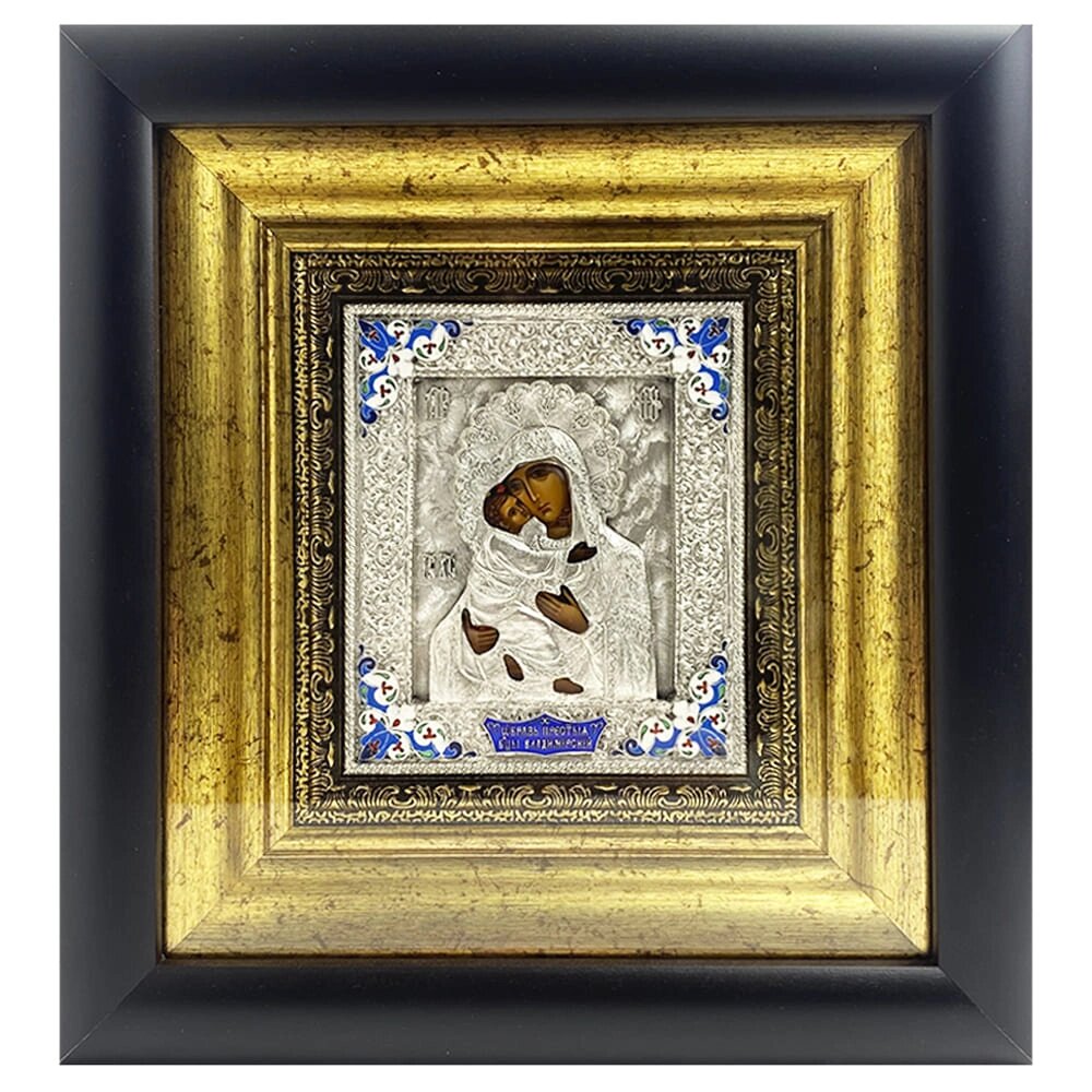 Ікона "Пресвята Богородиця Володимирська" зі срібла під склом від компанії Іконна лавка - фото 1