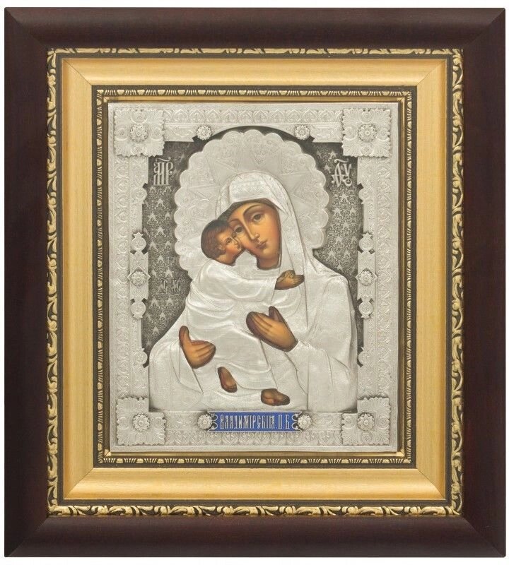 Ікона "Пресвята Богородиця Володимирська" зі срібла з емаллю від компанії Іконна лавка - фото 1