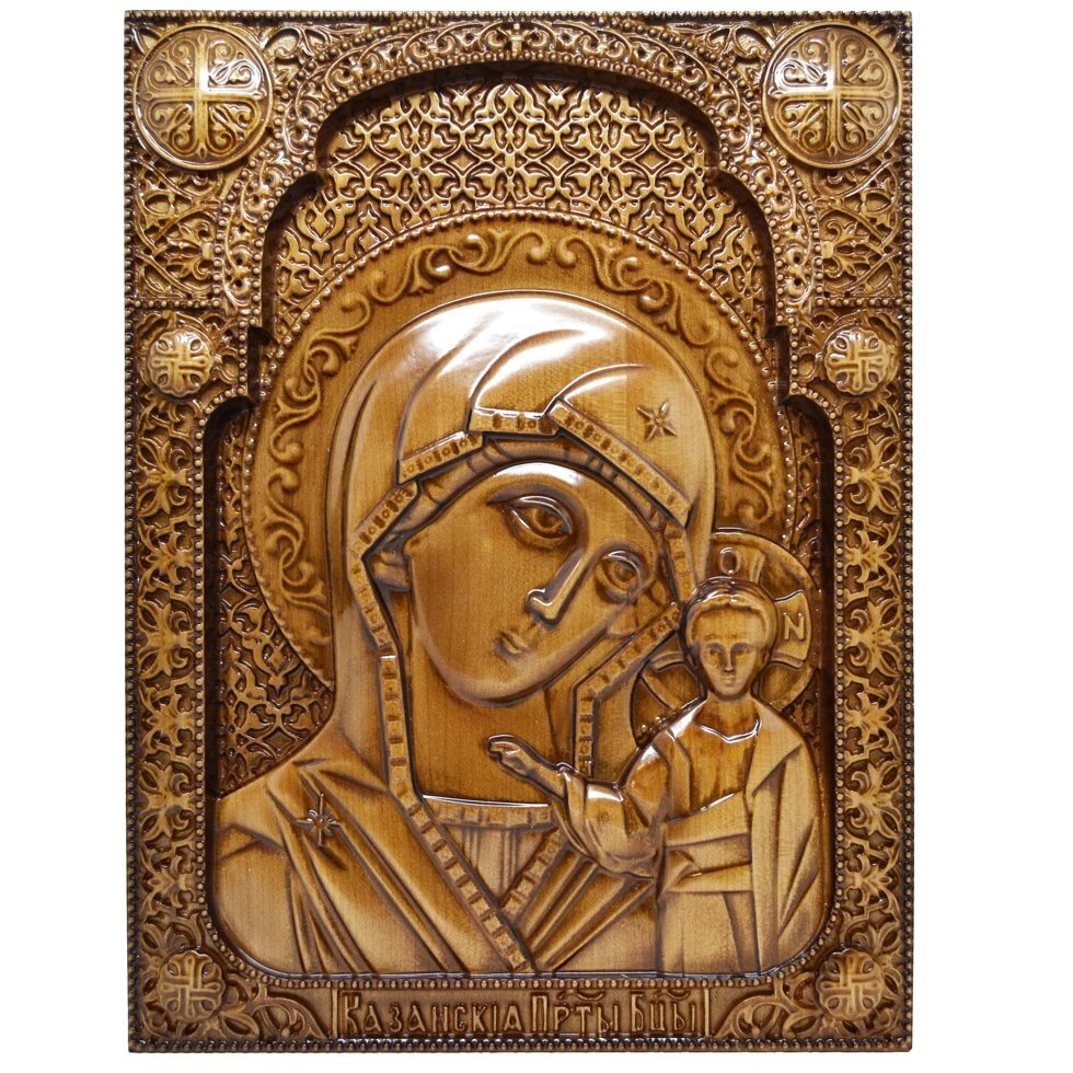 Ікона різьблена з дерева "Богородиця Казанська" від компанії Іконна лавка - фото 1