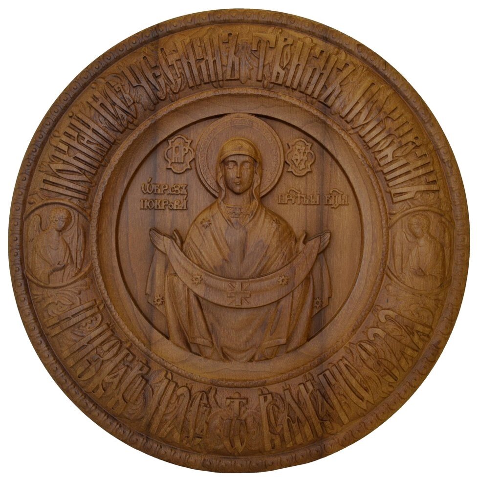 Ікона різьблена з дерева "Богородиця Покрова" кругла від компанії Іконна лавка - фото 1