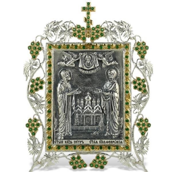 Ікона срібна настільна "Святі Петро і Февронія" з позолотою від компанії Іконна лавка - фото 1