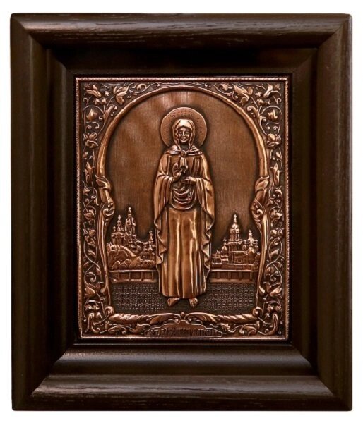 Ікона "Свята Матрона Московська" в мідному окладі 24х21см від компанії Іконна лавка - фото 1