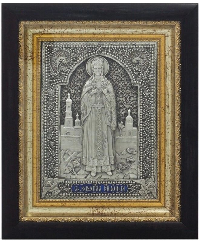 Ікона "Свята рівноапостольна княгиня Ольга" зі срібла від компанії Іконна лавка - фото 1