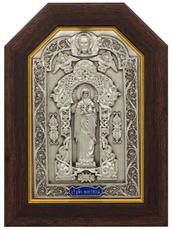 Ікона "Свята великомучениця Анастасія" зі срібла з емалями від компанії Іконна лавка - фото 1
