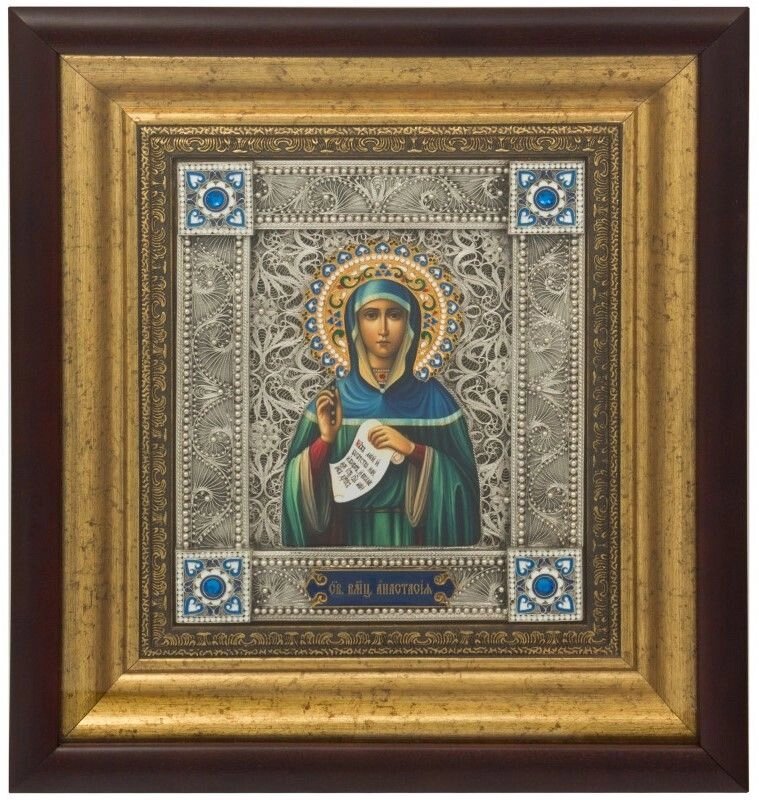 Ікона "Свята великомучениця Анастасія" зі срібла з камінням від компанії Іконна лавка - фото 1