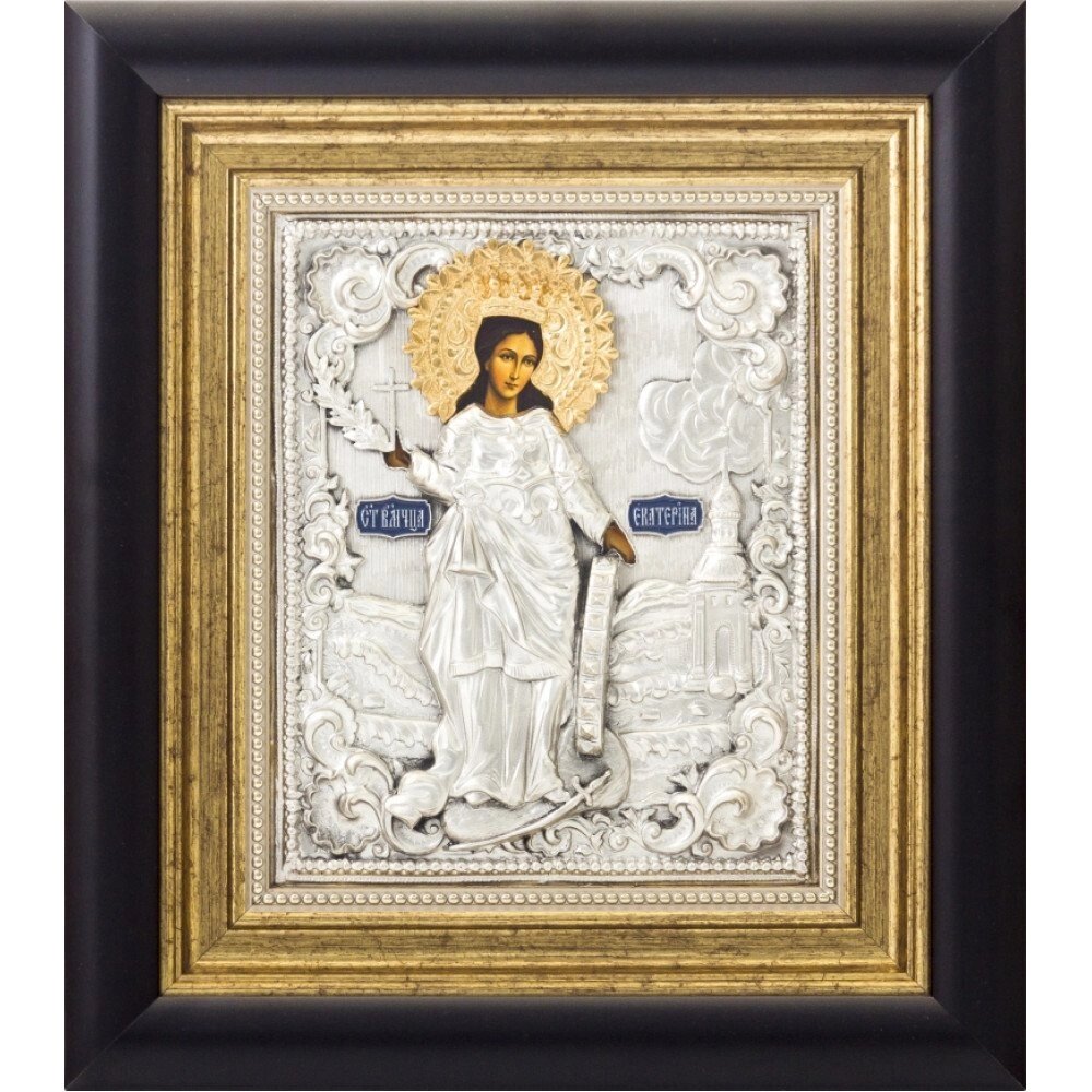 Ікона "Свята великомучениця Катерина" зі срібла 25х29см від компанії Іконна лавка - фото 1