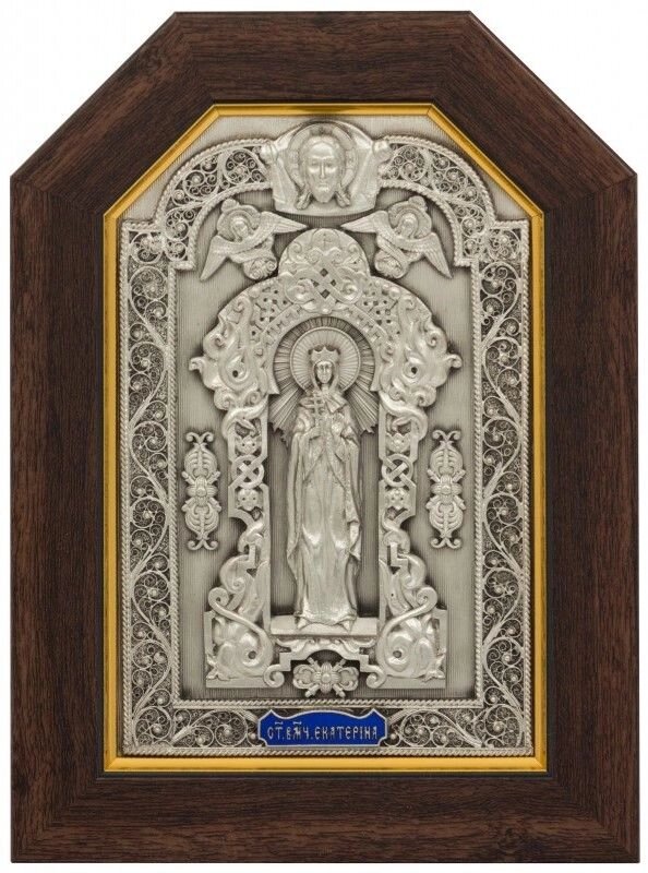Ікона "Свята великомучениця Катерина" зі срібла з емаллю від компанії Іконна лавка - фото 1