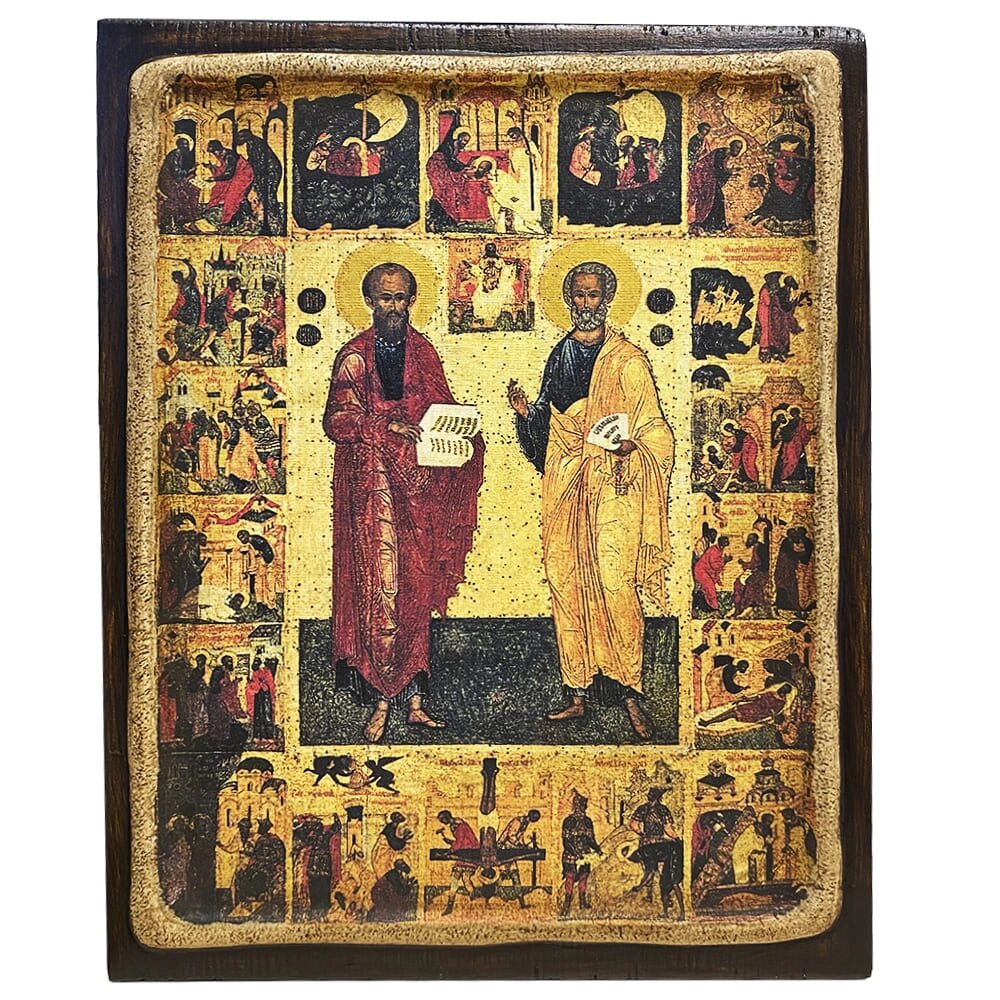 Ікона "Святі апостоли Петро та Павло" на дереві 20х15 см від компанії Іконна лавка - фото 1