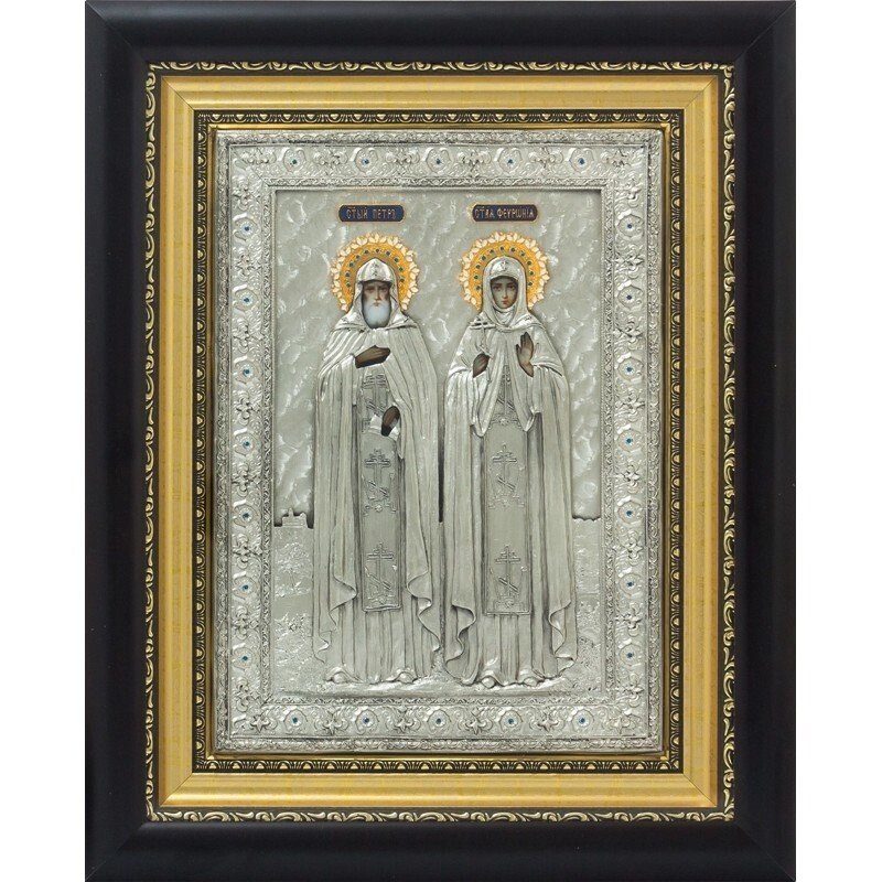 Ікона "Святі Петро і Февронія" зі срібла від компанії Іконна лавка - фото 1