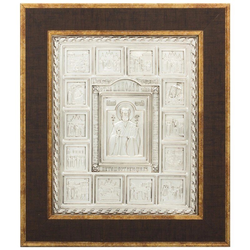Ікона "Святитель Миколай з житієм" зі срібла від компанії Іконна лавка - фото 1