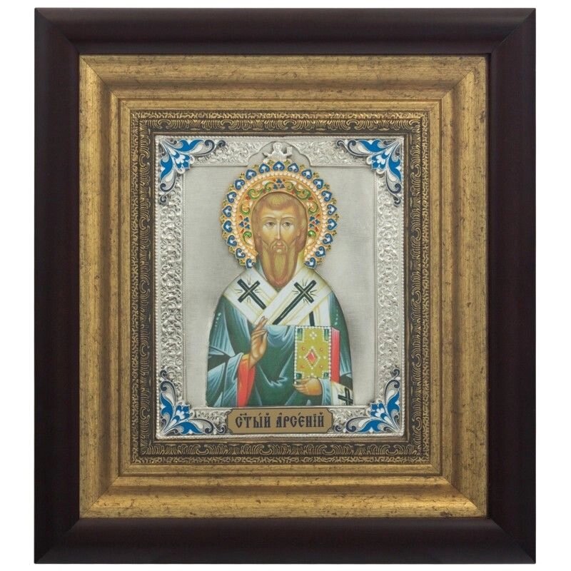 Ікона "Святий Арсеній" зі срібла з емалями від компанії Іконна лавка - фото 1